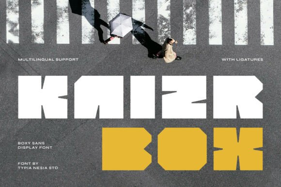 Kaizr Box: A Bold Boxy Sans Display Font for Editorial Design